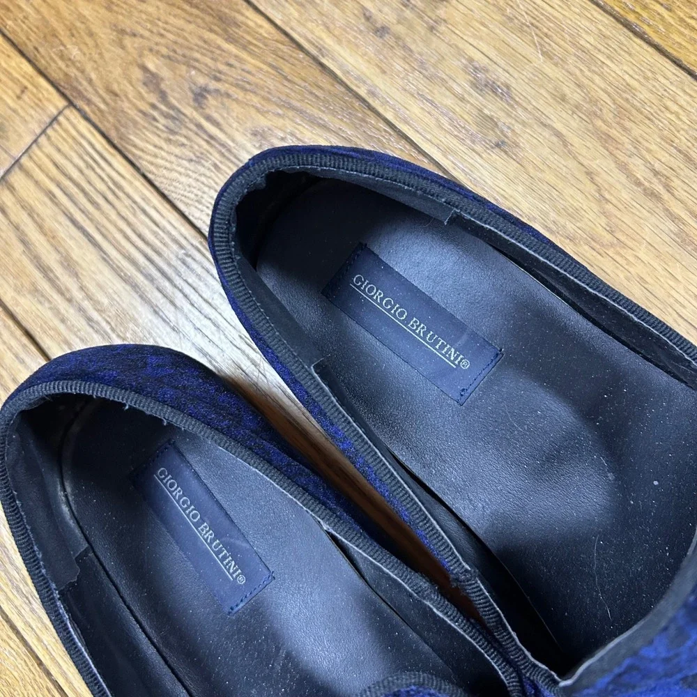 Giorgio Brutini Mens 12 Navy Blue Velvet‎ Paisley Smoking Loafers 176363